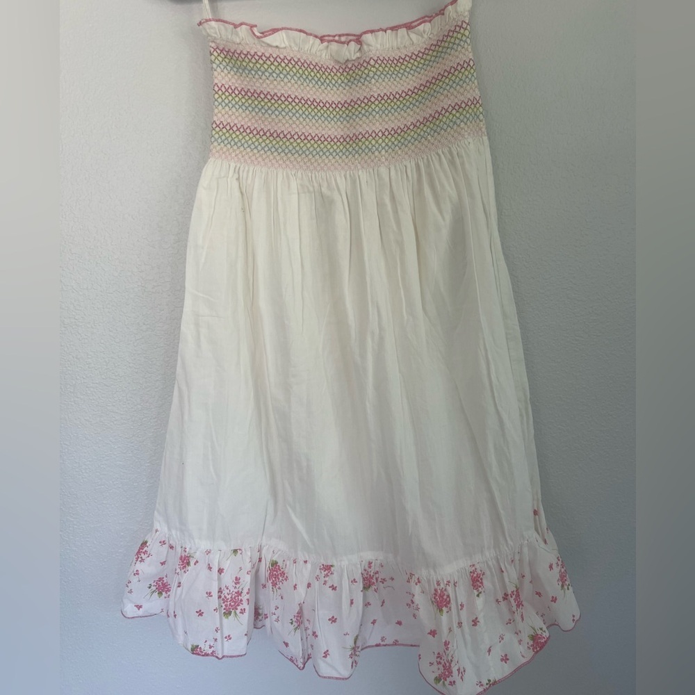 Vintage White straplessSmocked Top with Multicolor Embroidery - Picture 4 of 15